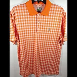 Izod Golf Polo Men's Size Medium Orange Checkered Pattern Short Sleeve Polo